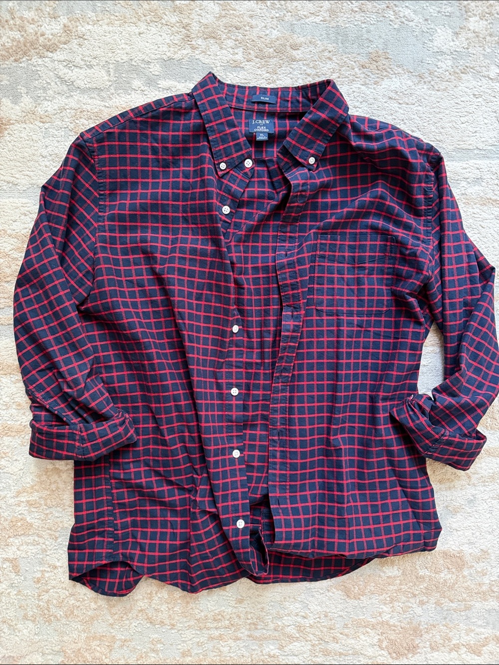 J. Crew Navy and Red Windowpane Button-Down Shirt